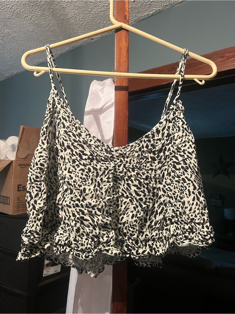 Hurley Black and White Animal Print Spaghetti Strap Camisole